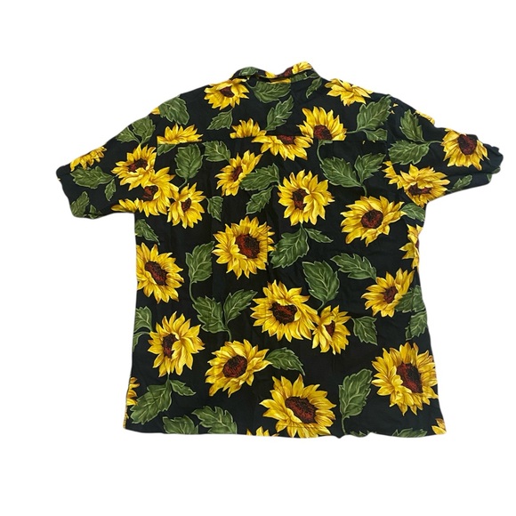 Paradise Found Men’s Sunflower Button Up Short Sleeve Shirt Large Black Yellow - Picture 2 of 5